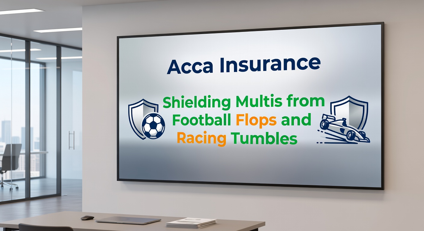 Illustration of a horse racing accumulator where the final leg stumbles, but an insurance policy catches the fall, protecting the overall bet