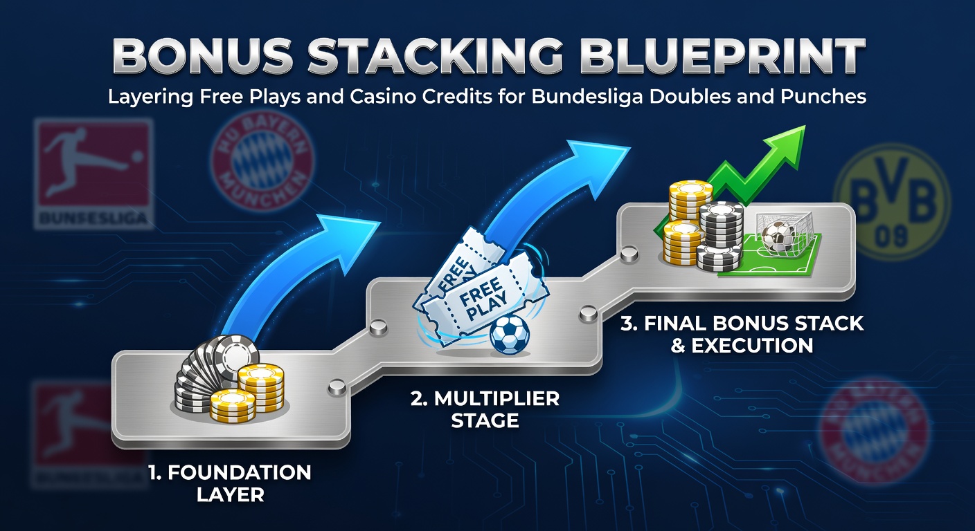 Infographic detailing step-by-step bonus layering process with Bundesliga double slip and Punchestown placepot ticket examples