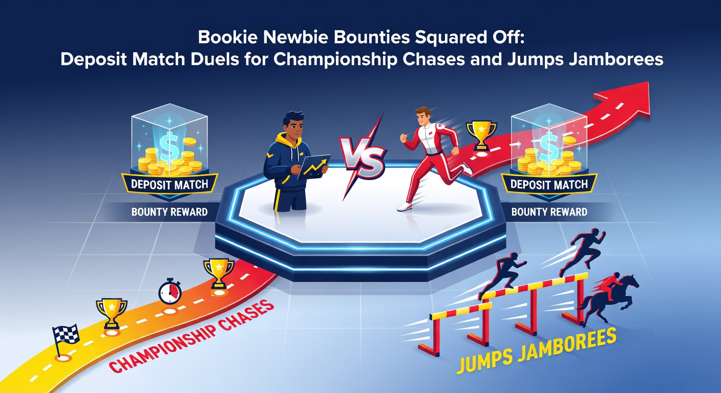 Close-up comparison of deposit match terms from rival bookmakers during a jumps race and Championship match
