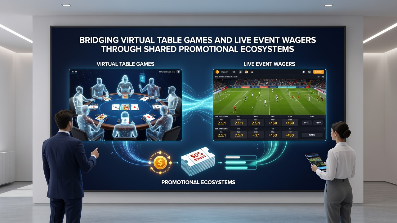 Screenshot showing a promotional dashboard linking virtual casino play with live betting options