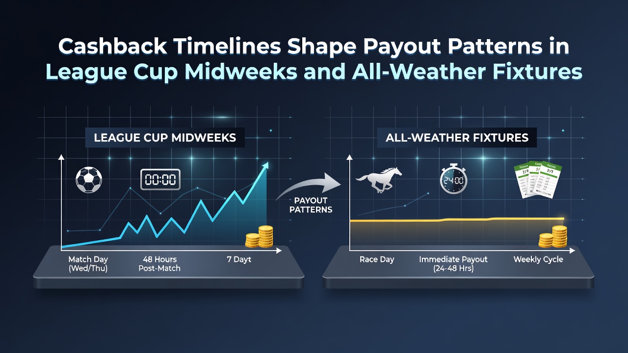 Cashback timelines influencing betting payouts during League Cup midweek matches and all-weather racing events