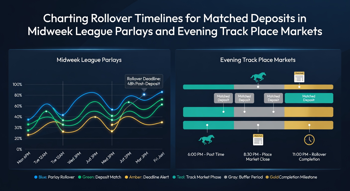 Illustration of deposit matching timelines overlaid on football and horse racing betting interfaces