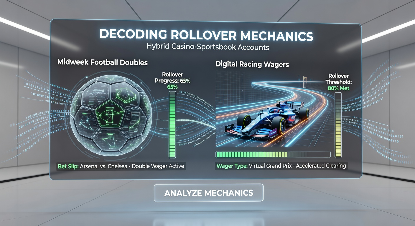 Diagram showing rollover mechanics in hybrid casino-sportsbook accounts for football and racing wagers