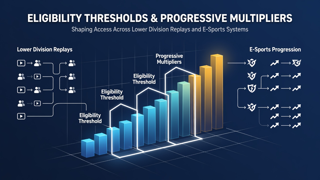 Chart showing multiplier progression rates tied to eligibility criteria in evening harness racing and lower division football replays