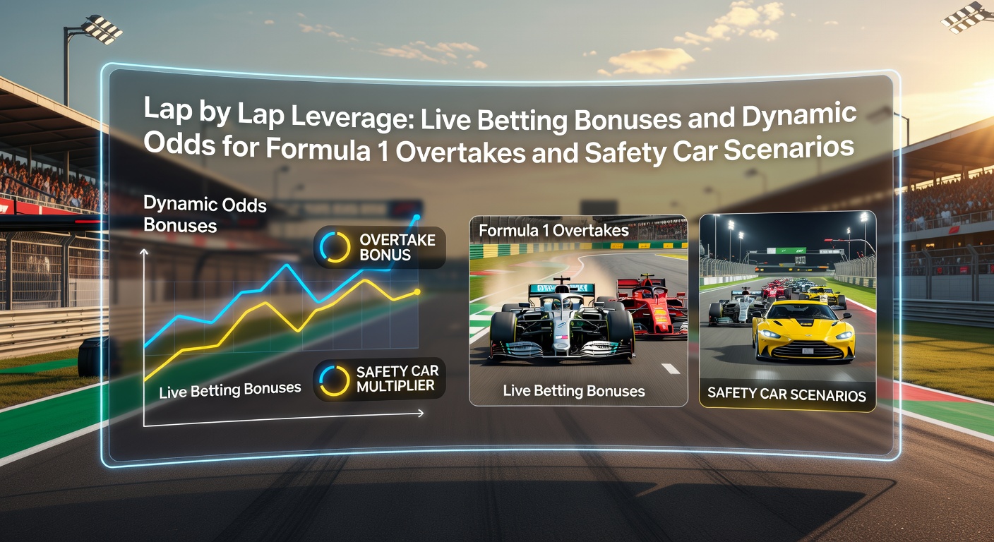 Dynamic odds display on a betting app during a Formula 1 safety car period with cars closely packed
