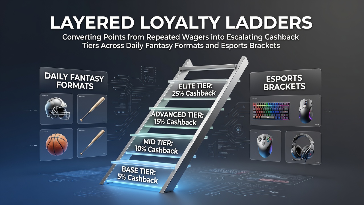Illustration of escalating cashback tiers in daily fantasy and esports loyalty programs