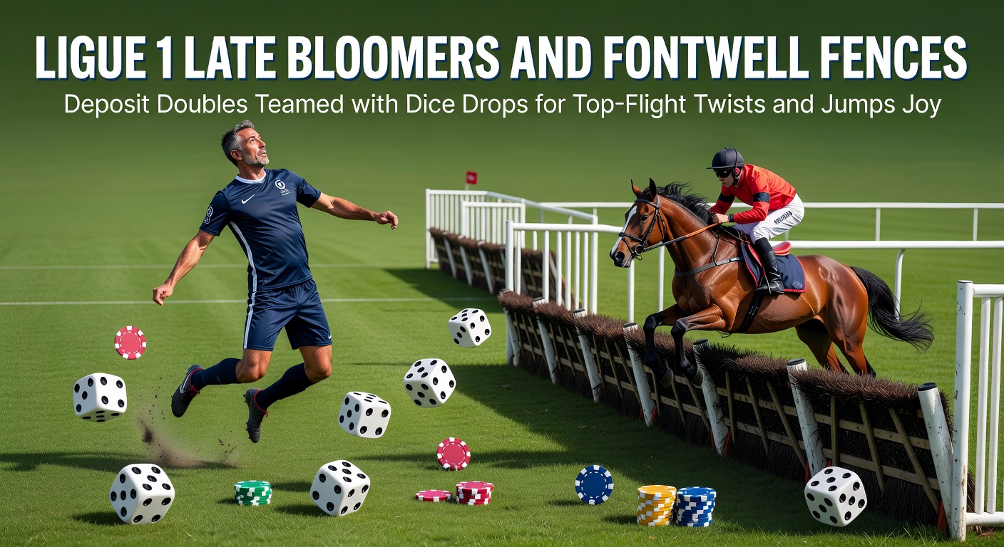 Ligue 1 players celebrating a late goal alongside Fontwell racecourse jumps action, highlighting betting promo synergies