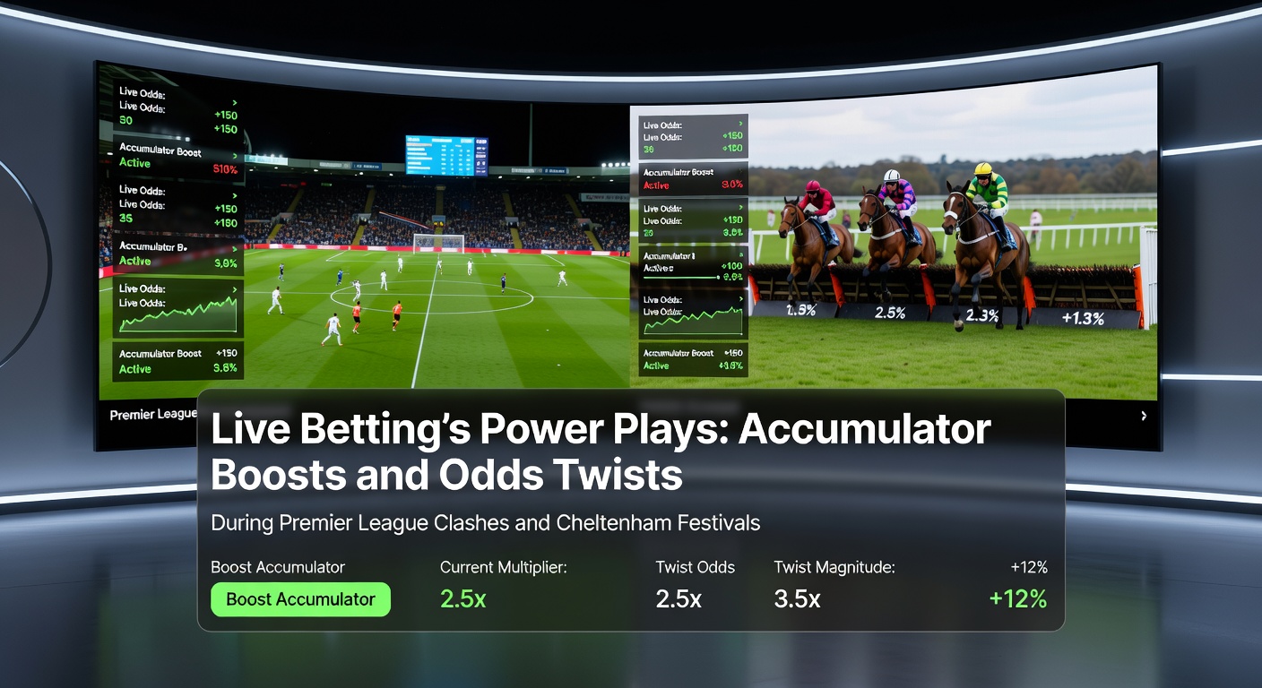 Dynamic live betting interface showing accumulator boosts during a Premier League match with fluctuating odds