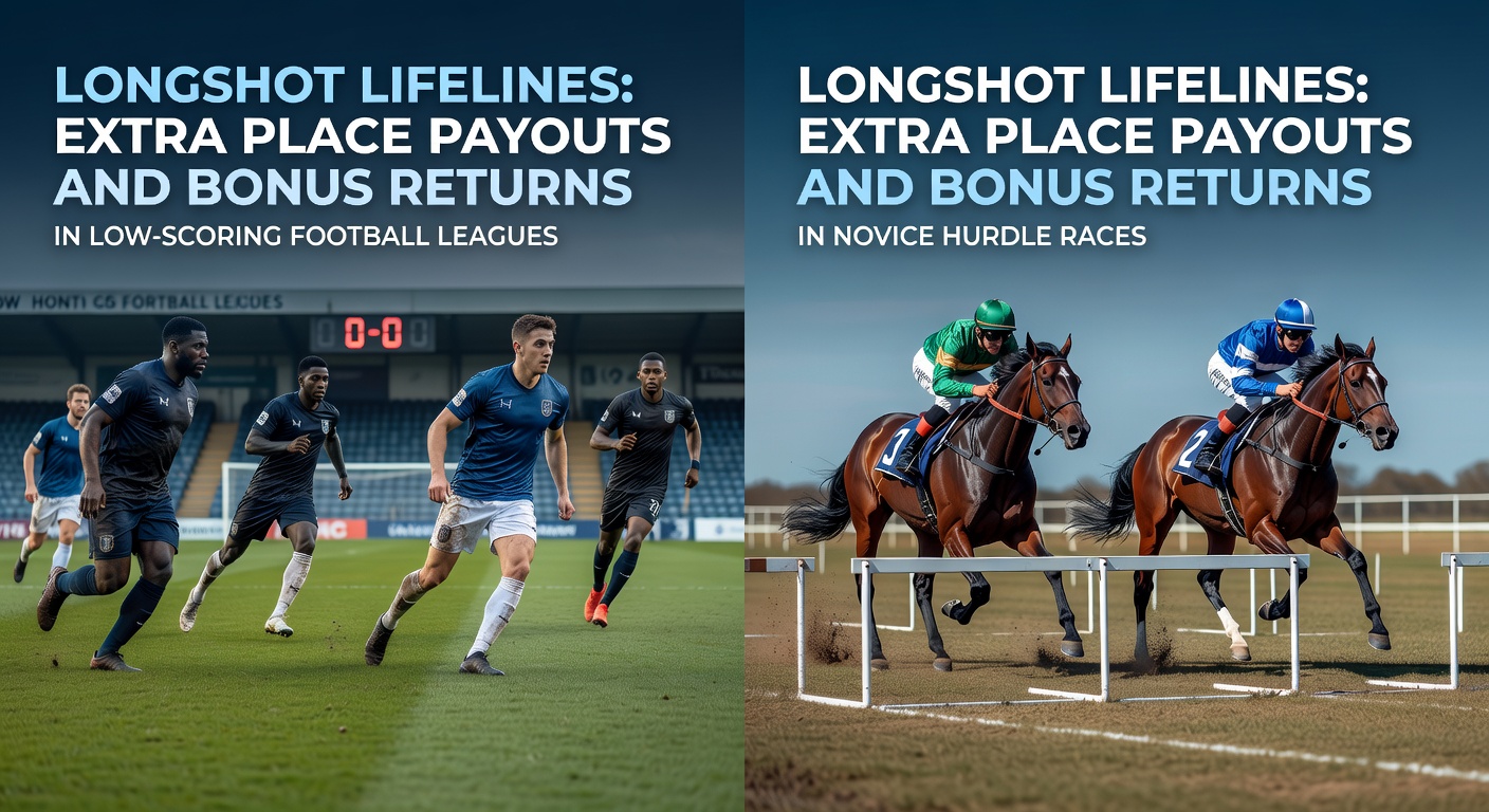 A tense football match in a low-scoring league ends in a narrow draw, with punters eyeing extra place opportunities; overlaid with graphics of extended payout terms from bookmakers