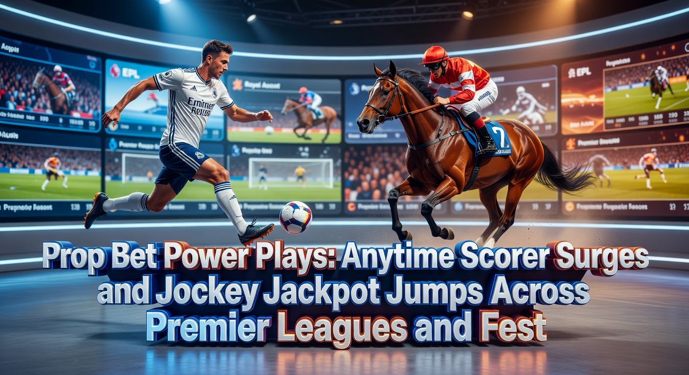 Dynamic split image showing a jockey leaping in victory at a festival racecourse next to a footballer slotting home a goal, emblematic of jackpot jumps and scorer surges