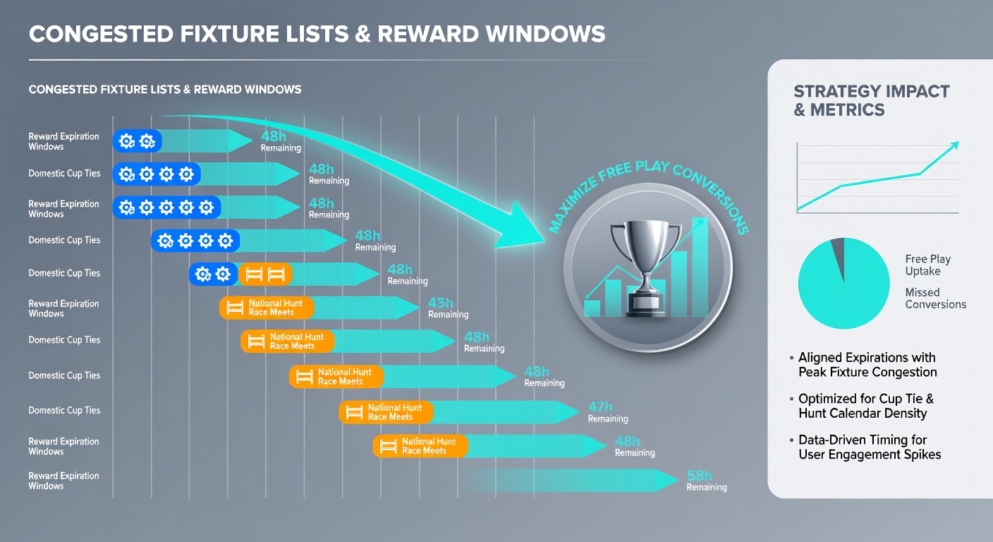 Fixture congestion calendar showing overlapping domestic cup ties and national hunt racing events with reward timelines