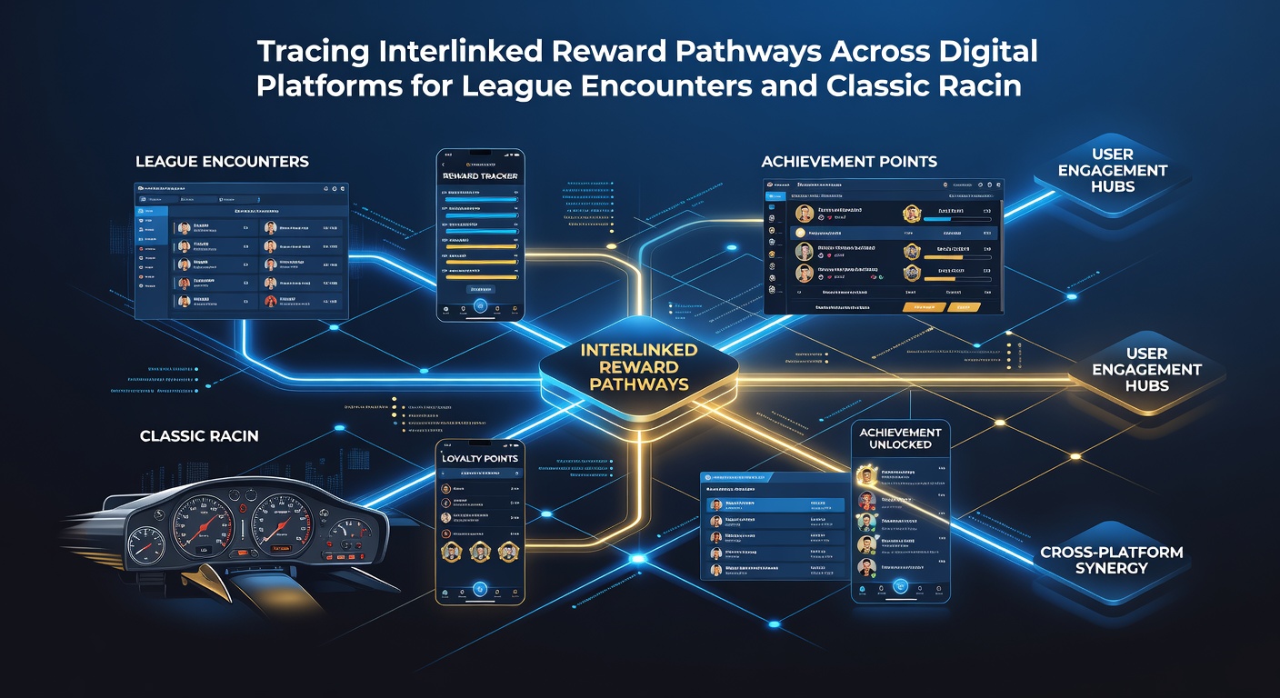 Illustration of mobile and desktop interfaces displaying synchronized reward balances for league and racing activities